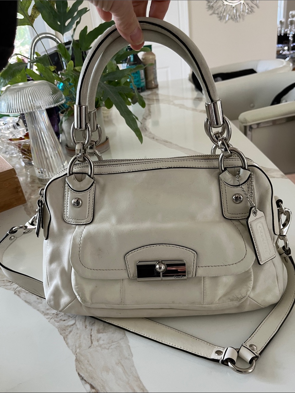 Coach Kristin double zip topEggshell White Leather Satchel Handbag  B1394-F22304